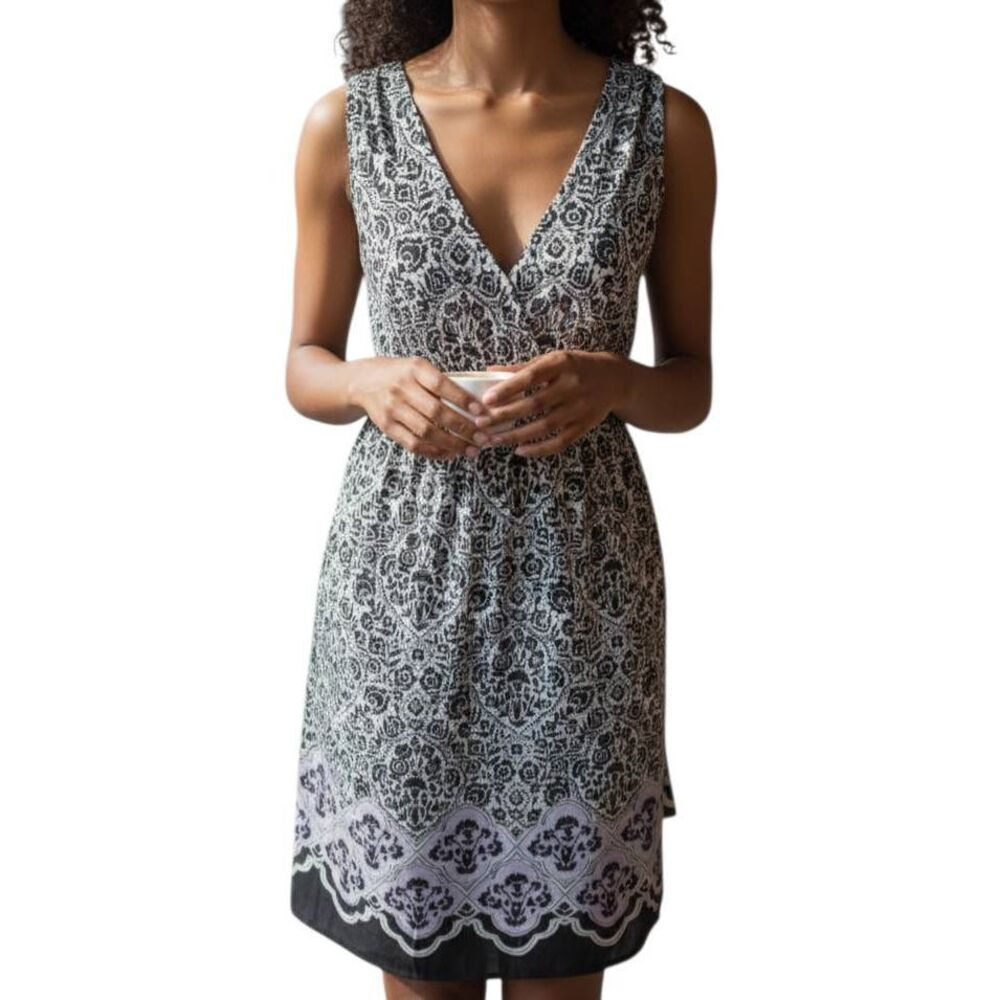 SONOMA BLACK, WHITE, & PURPLE/BLUE DRESS SZ.M EUC.